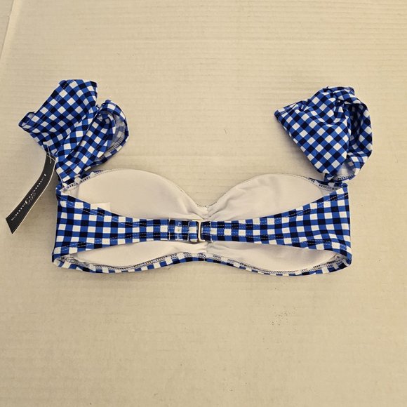 New Lauren James Gingham Off The Shoulder Bikini Top in Blue Peri Bralette S - Picture 2 of 5